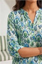 Green Aztec Burnout Print Relaxed V-Neck Tunic Top, Image 4 of 4