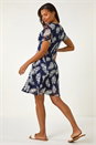 Navy  Leaf Print Lace Stretch Dress, Image 4 of 5