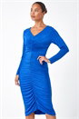 Blue Petite Ruched Front Stretch Dress, Image 2 of 5