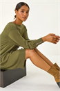 Khaki Button Detail Knitted Stretch Dress, Image 1 of 5