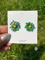 Green Floral Daisy Sunflower Summer Boho Studs, Image 4 of 8