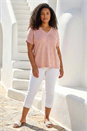 Pink Curve Faux Pearl Embellished Knit Top, Image 1 of 4