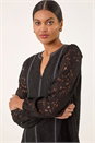 Black Studded Lace Notch Neck Top, Image 4 of 5