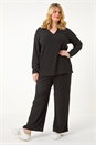 Black Curve Stretch V-Neck Collared Top, Image 4 of 5
