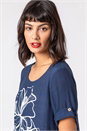 Navy  Floral Motif Print Asymmetric Tunic Top, Image 4 of 4