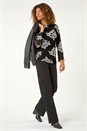 Black Floral Mesh Sleeve Stretch Top, Image 1 of 5