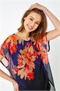 Navy Floral Print Overlay Stretch Top, Image 4 of 5
