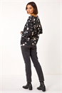 Black Floral Print Drop Shoulder Stretch Top, Image 3 of 5