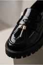 Black Mia Womens Chunky Patent Tassel Loafers, Image 6 of 8