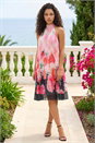 Coral Petite Floral Halter Neck Pleat Dress, Image 1 of 4