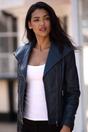 Navy Ashwood Leather Navy 'Isabella' Real Leather Wide Collar Biker Jacket, Image 1 of 5