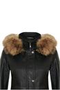 Black Leather Hooded Parka Jacket-Putian, Image 5 of 5