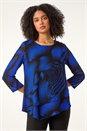 Royal Blue Abstract Print Textured Top, Image 2 of 5