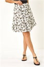 Ivory Leaf Print Short A-Line Skirt, Image 1 of 5