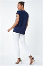 Navy  Circle Ring Print V-Neck Stretch Top, Image 3 of 5