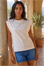 Ivory Broderie Cap Sleeve Stretch Top, Image 1 of 4