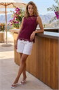 Wine Textured Lace Stretch Top, Image 2 of 4