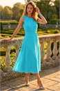 Blue Chiffon Pleat Neck Midi Dress, Image 3 of 4
