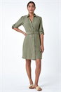 Khaki Short Belted Shirt Dress, Image 4 of 7