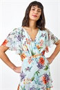 Sage Floral Chiffon Frill Tiered Midi Wrap Dress, Image 4 of 5