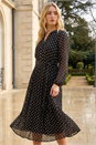 Black Polka Dot Pleated Midi Dress, Image 1 of 4