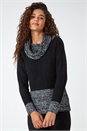 Black Contrast Cowl Neck Longline Jumper, Image 1 of 5