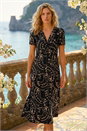 Black Floral Print Twist Front Stretch Dress , Image 3 of 4