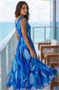 Blue Sleeveless Abstract Print Maxi Dress , Image 2 of 4