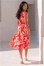 Red Petite Floral Frill Front Dress, Image 3 of 4