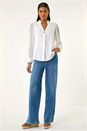 Ivory  Chiffon Sleeve V-Neck Pleated Top, Image 2 of 5