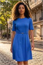 Royal Blue Belted Fit & Flare Dress, Image 2 of 4