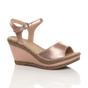 Rose Gold AJVANI Rose Gold High Wedge Heel Ankle Strap Cork Sandals, Image 1 of 6