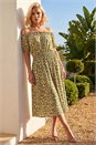 Khaki Petite Ditsy Print Bardot Midi Dress, Image 2 of 4