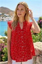Red Circle Print Frill Sleeve Blouse, Image 1 of 4