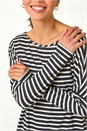 Black Relaxed Stripe Print Long Sleeve Stretch Top, Image 5 of 5