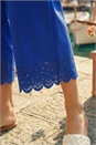 Royal Blue Laser Cut Wide Leg Trouser, Image 4 of 4