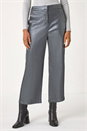 Pewter Gunmetal Metallic Coated Wide Leg Cropped Trouser, Image 4 of 5