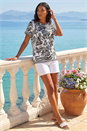 Black Floral Stripe Print Stretch Top, Image 2 of 4