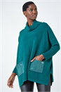 Forest Longline Sparkle Pocket Poncho Jumper, Image 1 of 5