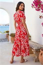Red Leaf Print Shirred Maxi Dress, Image 3 of 4