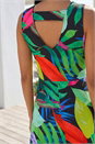 Green Leaf Print V-Neck Midi Dress, Image 4 of 4
