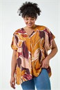 Natural Curve Leaf Print Pleat Front Top, Image 1 of 5