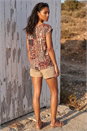 Mocha Patchwork Print Shell Top, Image 2 of 4