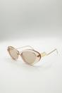 Beige Cat Eye Metal Side Detail Sunglasses In Champagne, Image 2 of 3