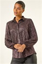 Rose Foil Plisse Button Up Blouse, Image 4 of 5