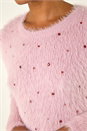 Light Pink Embellished Fluffy Knit Jumper, Image 5 of 5