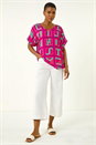 Magenta Geometric Print V-Neck Top, Image 1 of 5