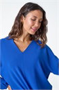 Royal Blue Plain Long Sleeve Tie Front Top, Image 4 of 5