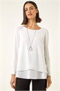 Ivory Chiffon Overlay Necklace Top, Image 1 of 5