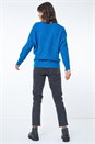 Teal Ribbed Geometric Print Batwing Jumper, Image 3 of 5